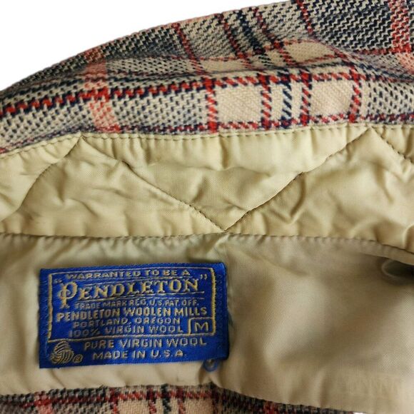 Vintage 70s Pendleton Long Sleeve Wool Button Up Shirt Mens M Plaid Beige - Picture 7 of 7